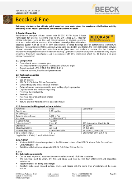 Beeckosil Fine - Technical Data Sheet