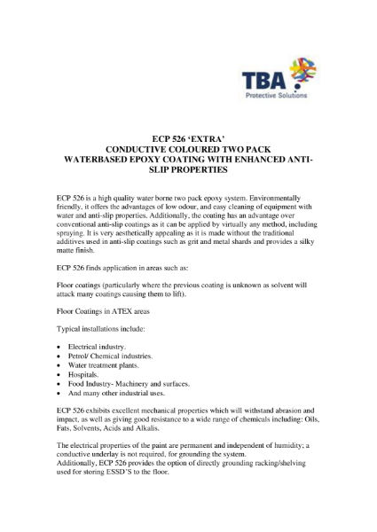 ECP 526 Extra - Conductive Coloured Two Pack Waterbased Epoxy Coating with enhanced Anti-Slip properties