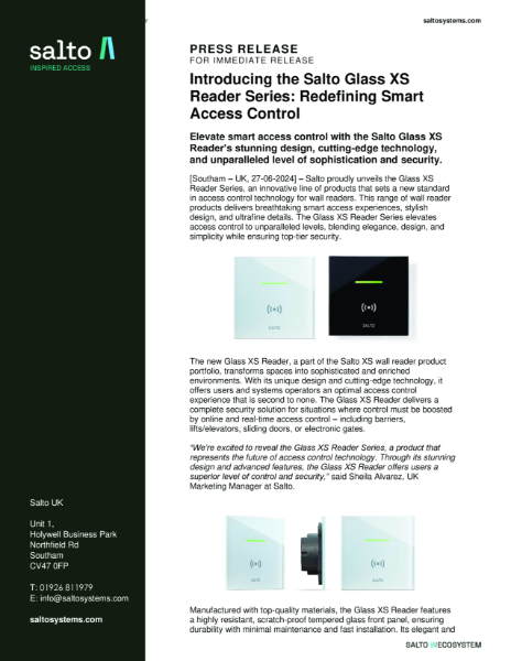 Introducing the Salto Glass XS Reader Series: Redefining Smart Access Control