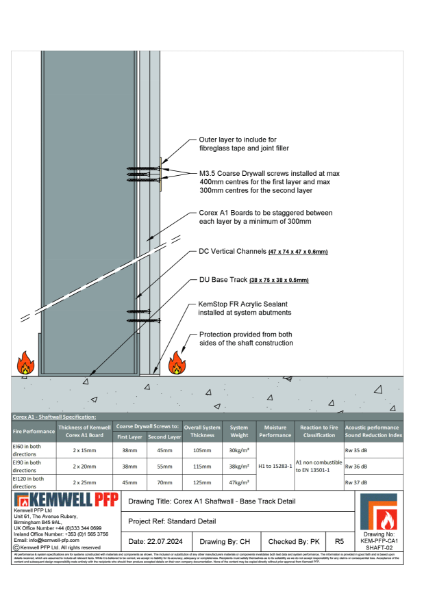 KEM-PFP-CA1-SHAFT-02 - Corex A1 - Shaftwall Details - Base Track Detail (R5)