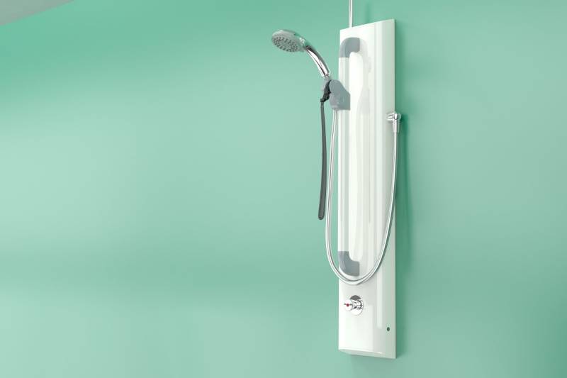 (Group) Panel Shower with Timed Flow Control, Riser Rail, Hose and 3 Function Handset