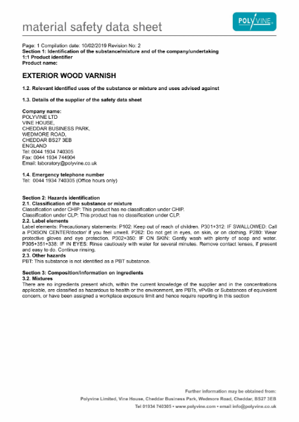 Exterior Wood Varnish Material Safety Data Sheet