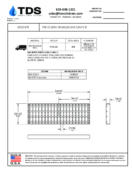 Trench•Era Stainless Steel Bar Grate 8.00" Class C - DG3047R