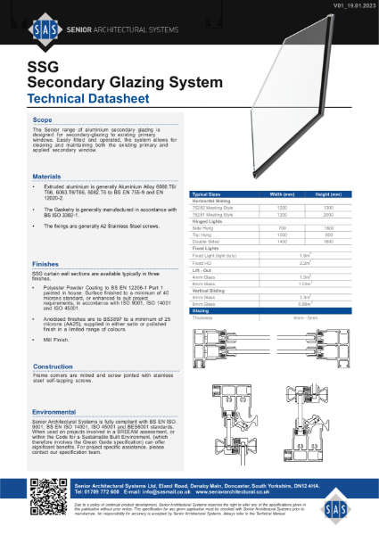 SAS SSG Secondary Glazing System Technical Datasheet