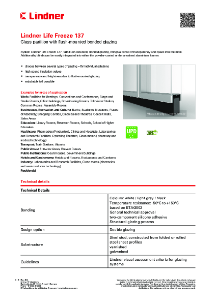 Lindner Life Freeze 137 - Data sheet