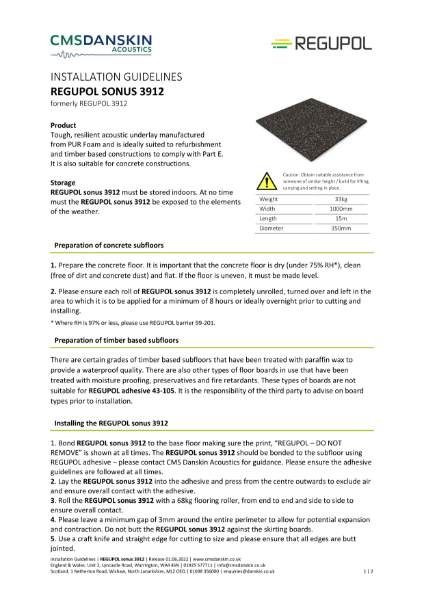 REGUPOL sonus 3912 Installation Guidelines