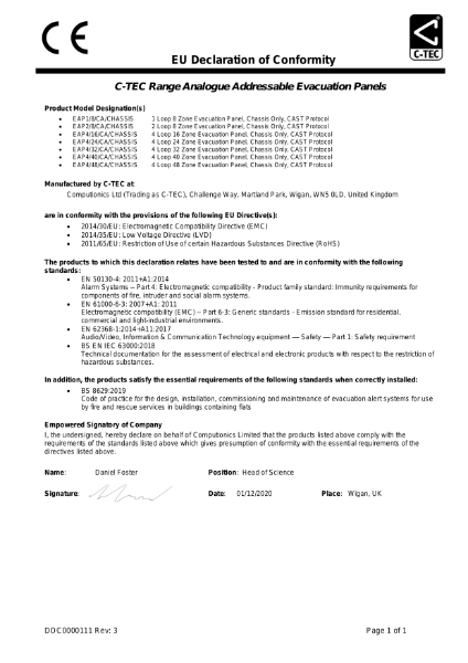 EVAC-ALERT EU  Declaration of Conformity (CoC)