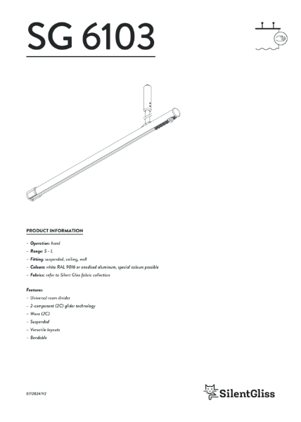 Silent Gliss SG 6103 Cubicle Track/Room Divider System Technical Catalogue