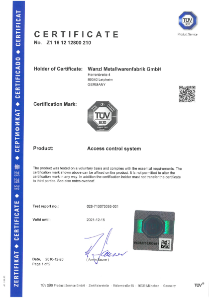 Galaxy Gates - TUV Certificate