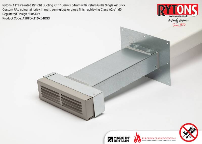 Rytons A1® Fire-rated Retrofit Ducting Kit 110mm x 54mm with Single Air Brick