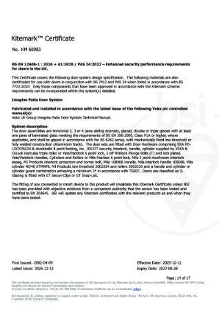 Imagine Patio Door Kitemark™ Certificate No. KM 60983
