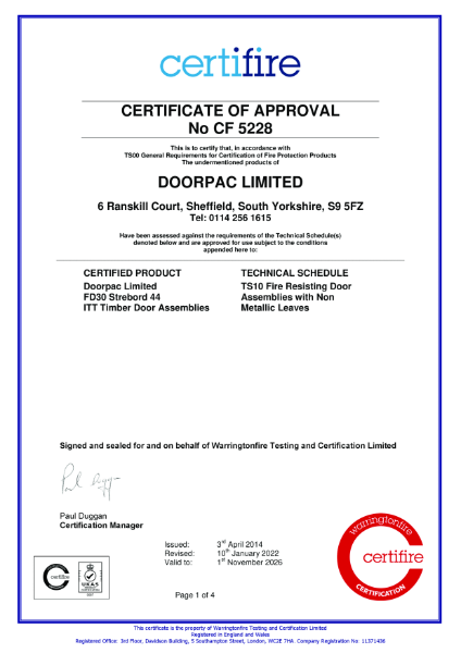 Doorpac CF5228 Certifire Certificate