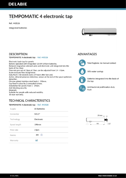 TEMPOMATIC 4 electronic tap Data Sheet – 443526