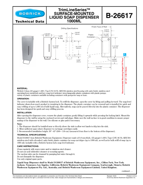 TrimLineSeries™ Surface-Mounted Liquid Soap Dispenser 1000ml - B-276617