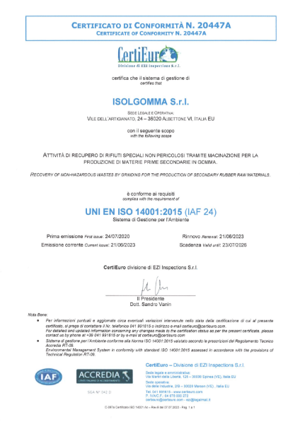 Isolgomma ISO 14001