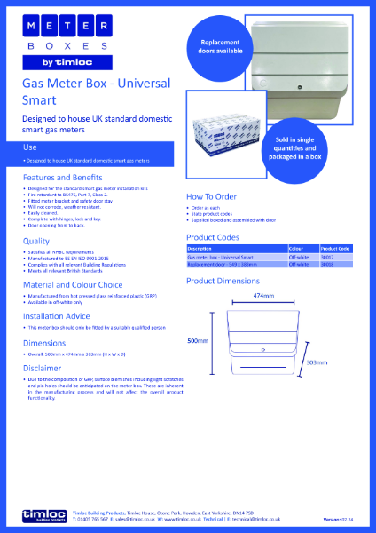 30017 Universal Smart Gas Meter Box Datasheet