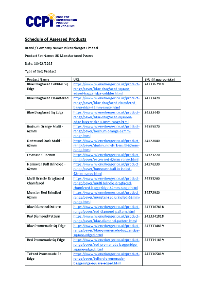 CCPI Product Certificate UK Pavers