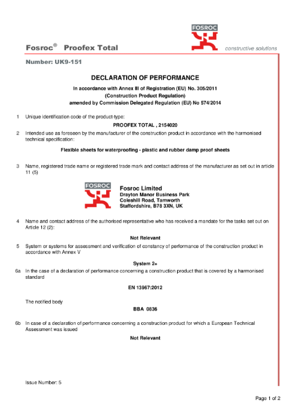 Fosroc Proofex Total Declaration of Performance
