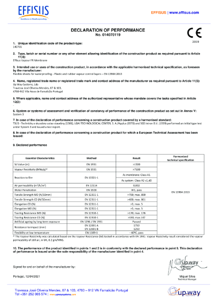Effisus Vapour FR Declaration of Performance