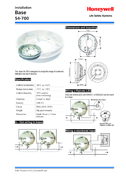 Honeywell Gent S4-700, S-Quad sensor based installation instructions