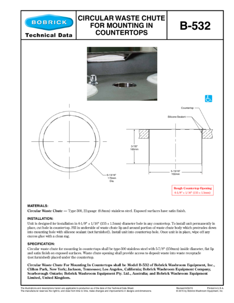 Circular Waste Chute for Mounting in Countertops - B-532