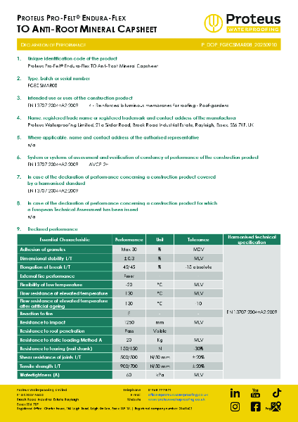 Declaration of Performance - Proteus Pro-Felt® Endura-Flex TO Anti-Root Mineral Capsheet