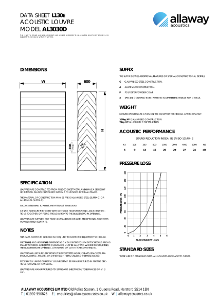 L130E 600mm Deep Acoustic Louvre