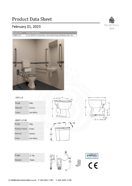 i.Care DOCM L/L Push Button (Grey Rail & Seat) with Rimless WC Pan