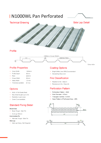 N1000WL Pan Perforated Data Sheet