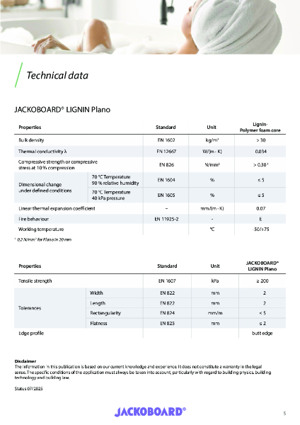 JACKOBOARD LIGNIN Technical Data