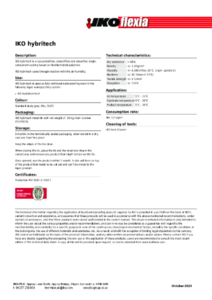 Technical Data Sheet (TDS) - IKO hybritech Waterproofing
