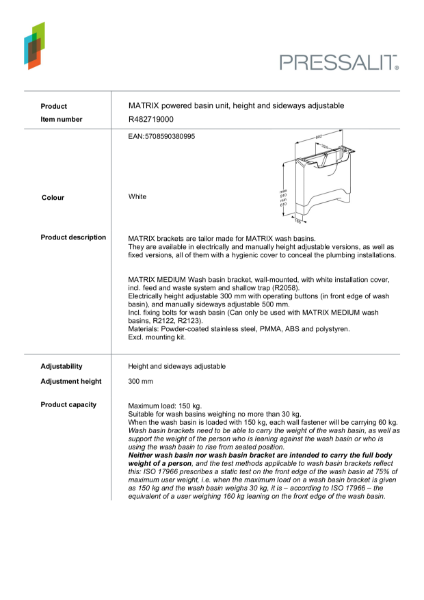 MATRIX powered basin unit, height and sideways adjustable