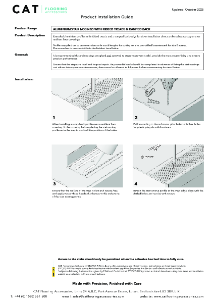 Aluminium stair nosings with ribbed treads & ramped back