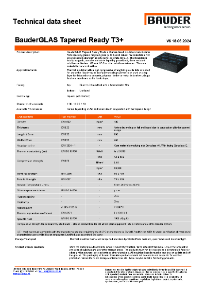 BauderGLAS Tapered Ready T3+ - Technical Data Sheet