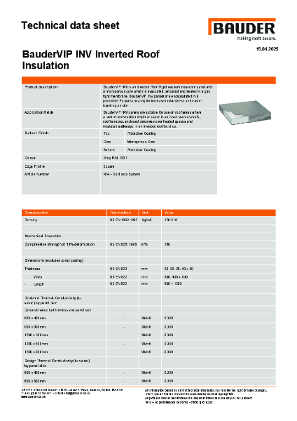 BauderVIP INV - Technical Data Sheet
