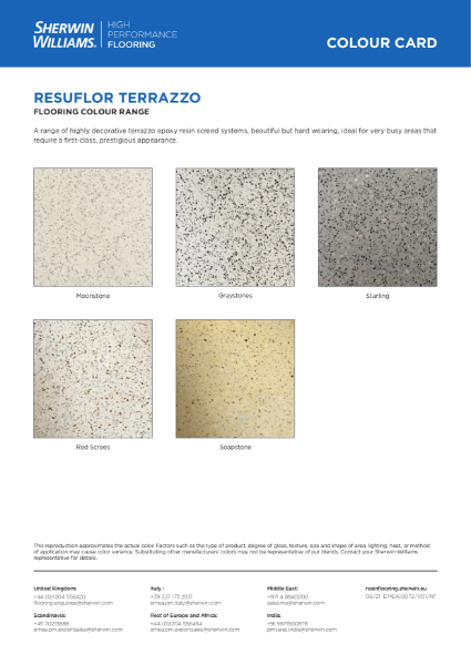 Colour Chart - Resuflor Terrazzo decorative epoxy flooring screed