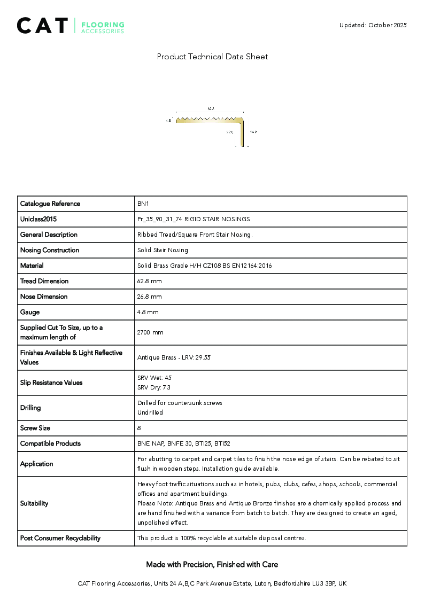 BN1 Antique Brass Technical Datasheet