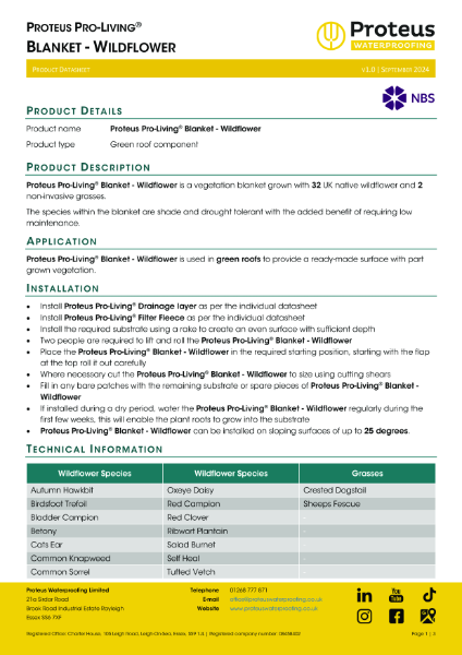 Product Data Sheet - Pro-Living® Blanket Wildflower