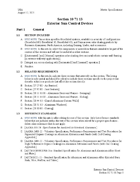 USA - 10 71 13 Exterior Sun Control Devices