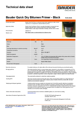 Bauder Quick Dry Bitumen Primer - Technical Data Sheet