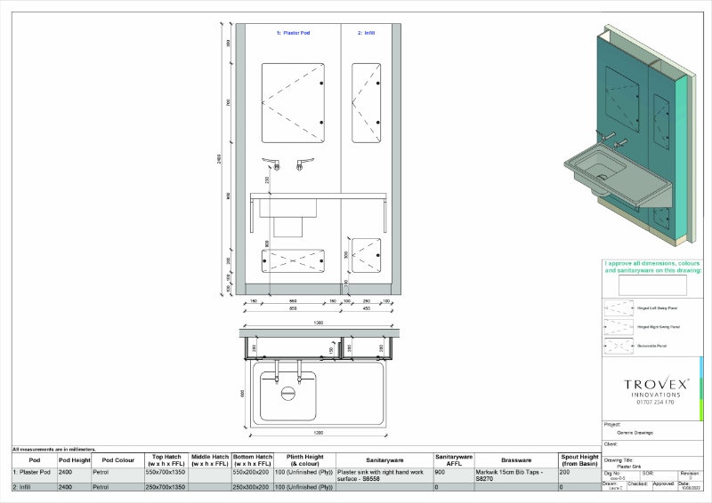 Hygipod Plaster Sink Full Height – Product Data Sheet