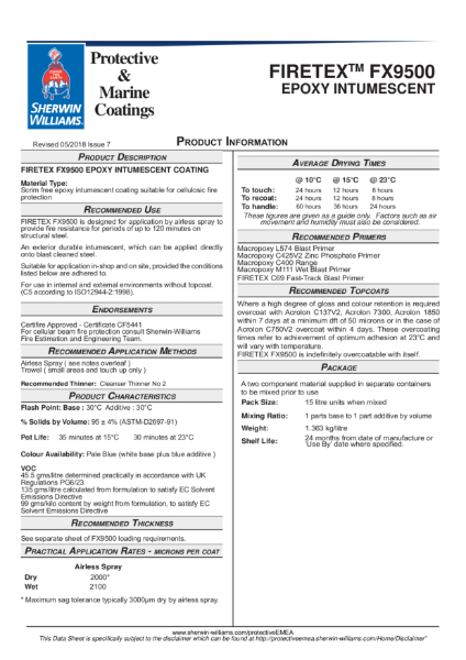 Steel Protection FIRETEX® FX9500 Product Data Sheet