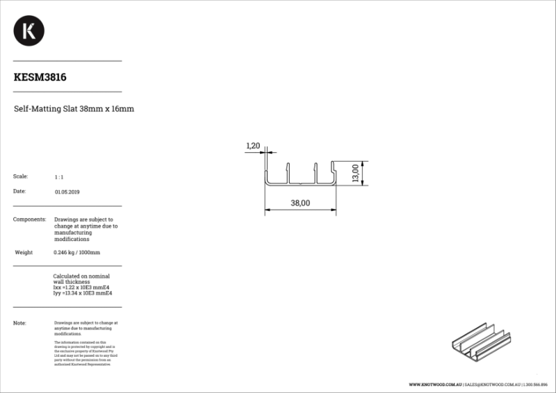 KESM3816 38 x 16 mm slat (two part)