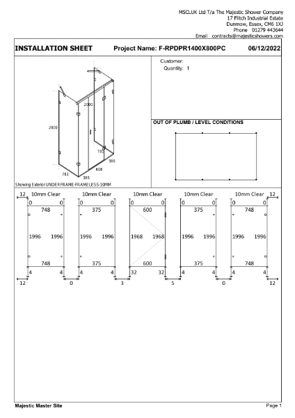 Installation Sheet - Barcelona 1400mm x 800mm