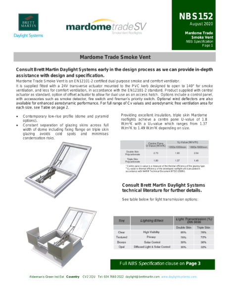 Smoke Vent NBS specification document