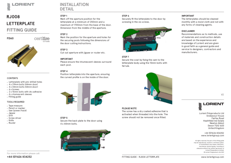 RJ008 letterplate FD60 fitting instructions