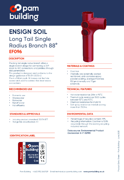 EF096 - Long Tail Single Radius Branch x 88°
