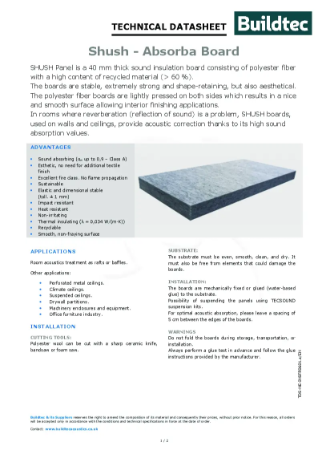 Buildtec - Shush - Absorba Board Product Data Sheet
