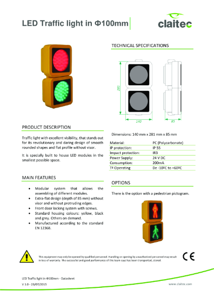 LED Traffic light Ф100mm v1.0 Claitec EN