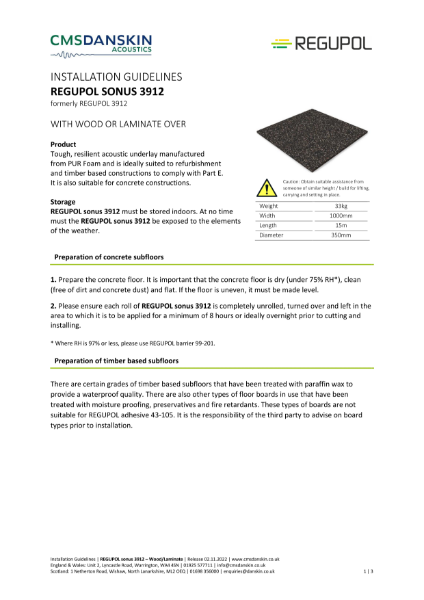 REGUPOL sonus 3912 Installation Guidelines with Wood or Laminate Flooring over